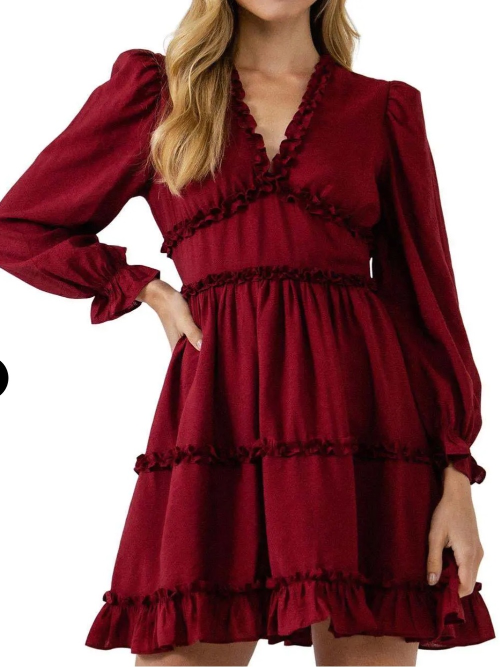 NWT Free the Roses Ruffle Detail Mini Dress in Burgundy / S